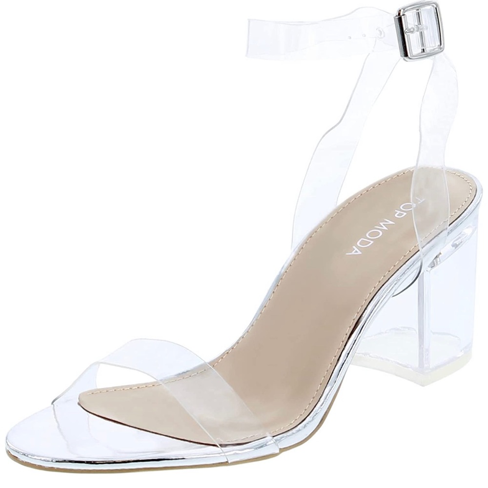 Womens lucite clear sandal size 10. Silver buckle